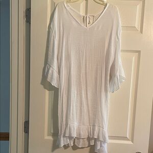 Women's White V-Neck Ruffle Sleeve Bathing suit coverup